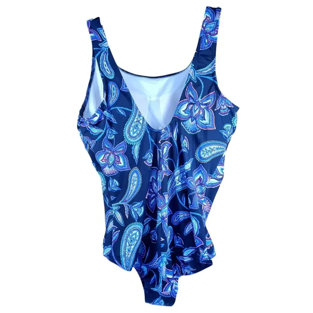 Lands' End Women's Plus 20W One Piece Swimsuit Navy Paisley Floral NWOT UPF 50 - Picture 5 of 7